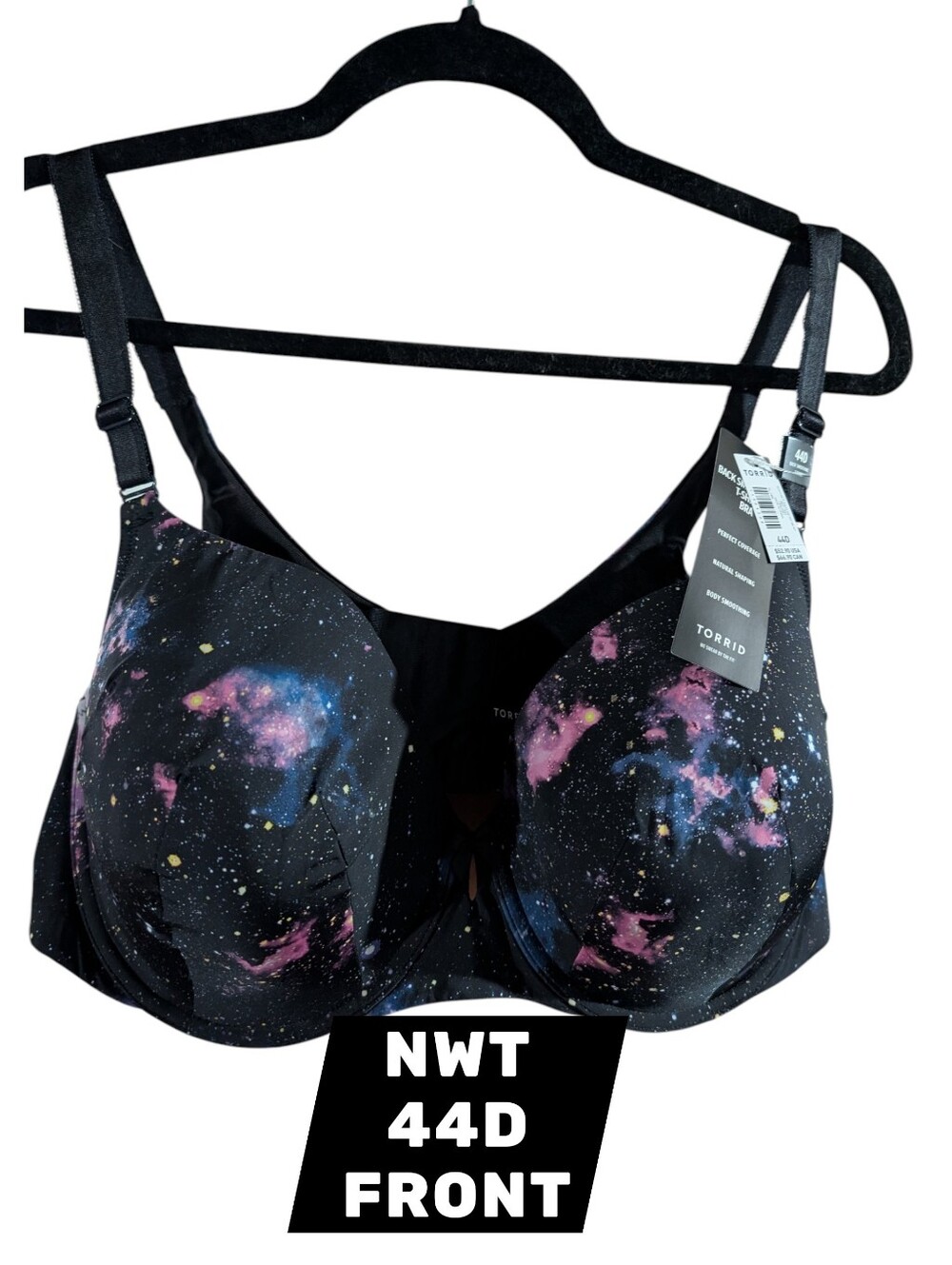 Torrid Galaxy Print Full Coverage Bra - Black with Pink & Blue Accents (44D)